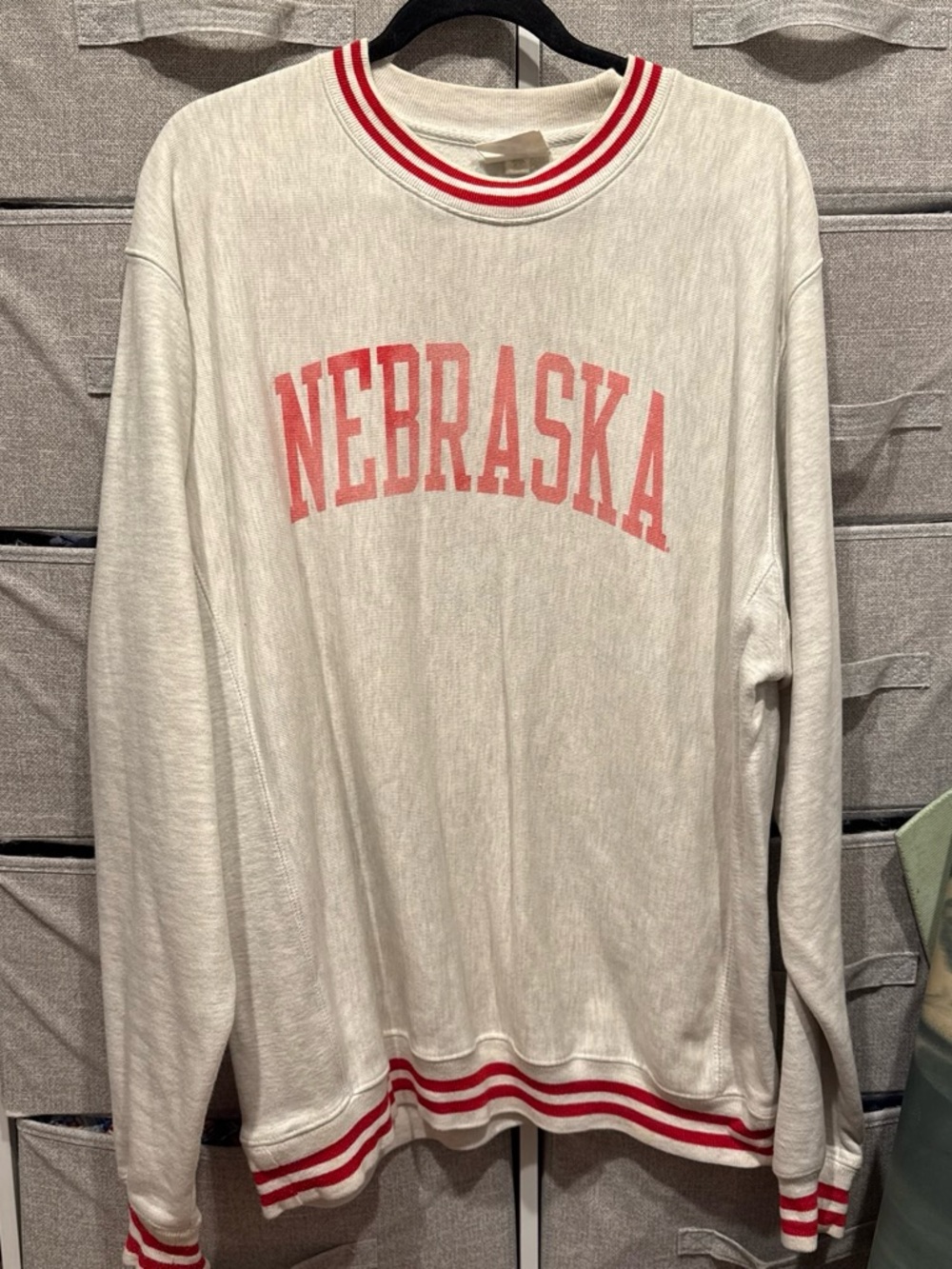VINTAGE Champion White Crewneck Sweatshirt with Red Nebraska Logo